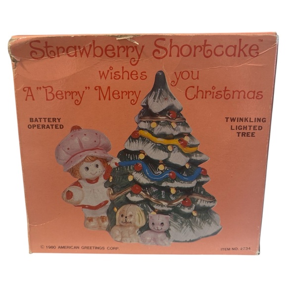 Vtg 1980 Strawberry Shortcake Twinkling Ceramic Christmas Tree w/Box NOT WORKING - Picture 9 of 11